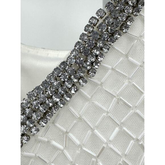 Mac Duggal ‎ White Beaded Spaghetti Strap Column Gown 14 - Picture 7 of 13